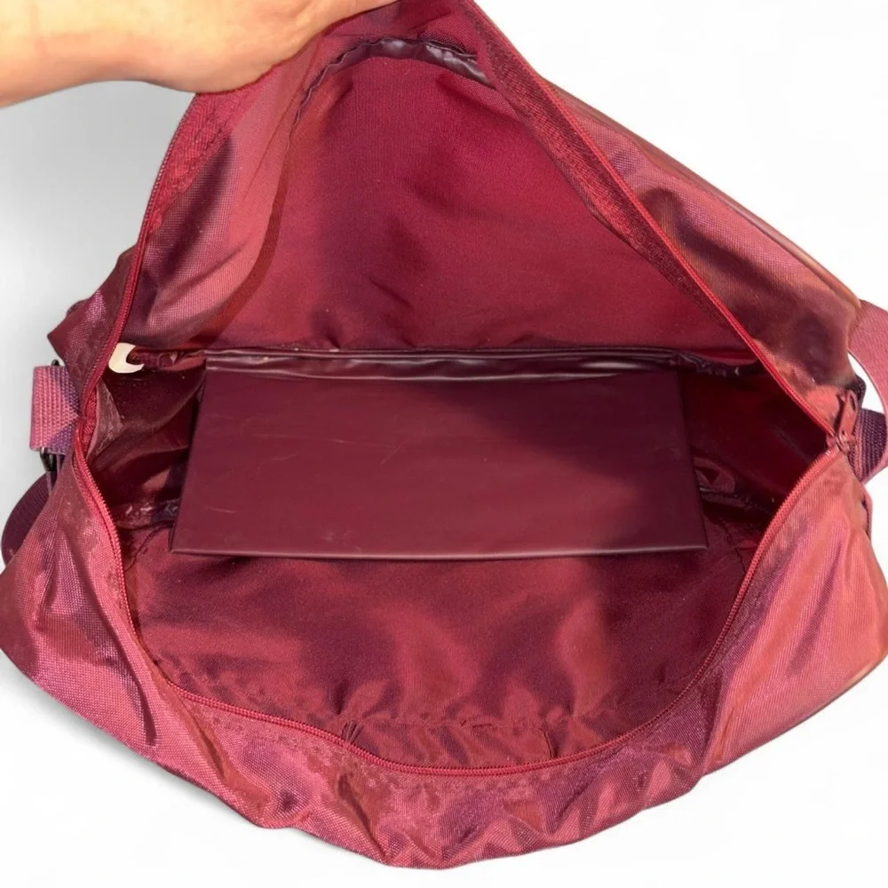 Pierre Cardin Men's Maroon Nylon Messenger Bag with Leather Trim